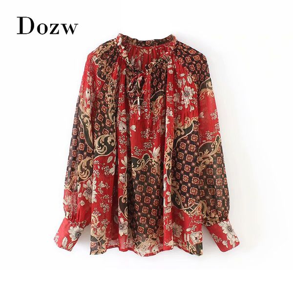 women's blouses & shirts women vintage floral print chiffon blouse boho style lantern long sleeve bow tie pleated ladies casual loose, White
women's blouses & shirts women vintage floral print chiffon blouse boho style lantern long sleeve bow tie pleated ladies casual loose, White