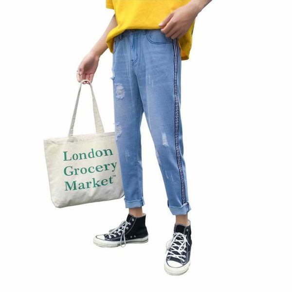 men's jeans spring and summer 2021 fashion teenagers students blue denim youth korean ripped holes small feet casual pants 
men's jeans spring and summer 2021 fashion teenagers students blue denim youth korean ripped holes small feet casual pants