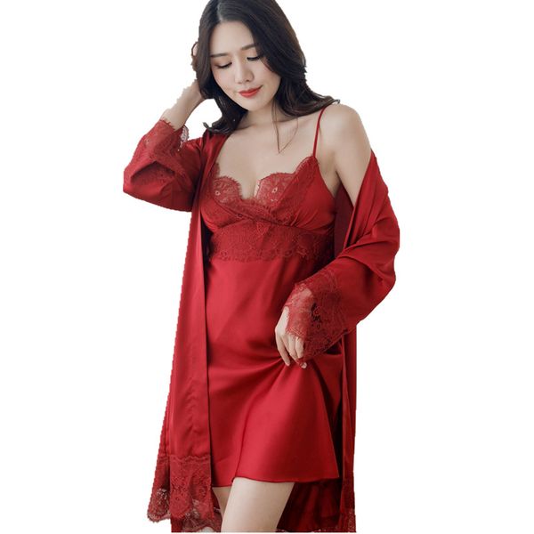 2019 autumn women 2 pieces sets sleepwear robe robe gown set sleep lounge indoor clothing nightwear nightdress chest pads, Black;red
2019 autumn women 2 pieces sets sleepwear robe robe gown set sleep lounge indoor clothing nightwear nightdress chest pads, Black;red
