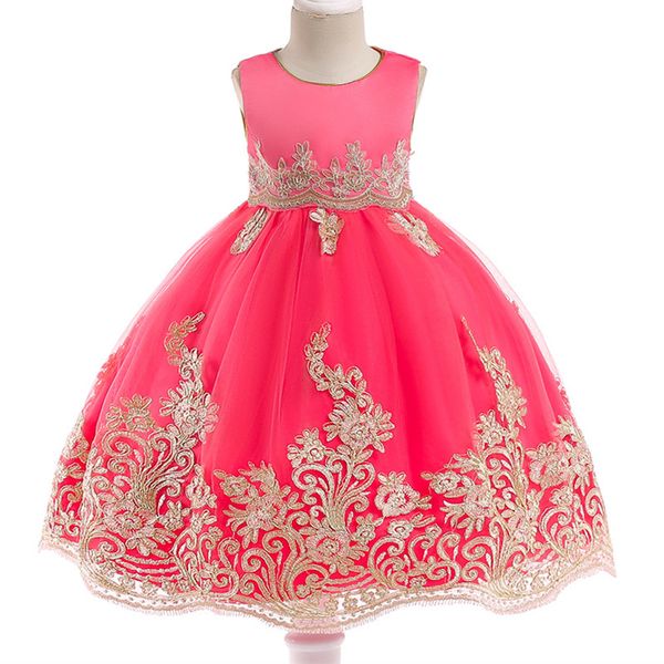 девушка свадьба золотая линия аппликация платье последние элегантные детские платья дети девушка партия принцесса платья цветок одежда плать, Red;yellow
