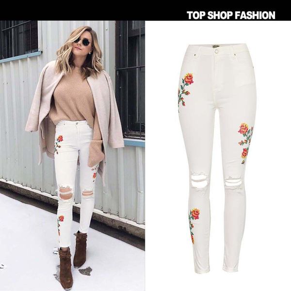 embroidery floral ripped women white jeans skinny hole pencil pants washed ankle - length pants trousers, Blue
embroidery floral ripped women white jeans skinny hole pencil pants washed ankle - length pants trousers, Blue