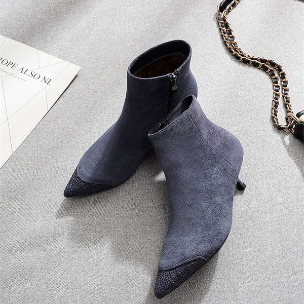 2019 new women shoe ankle boots crystal rhinestone flock plush winter thin heels pointed toe wild slim rubber booties for ladies, Black
2019 new women shoe ankle boots crystal rhinestone flock plush winter thin heels pointed toe wild slim rubber booties for ladies, Black