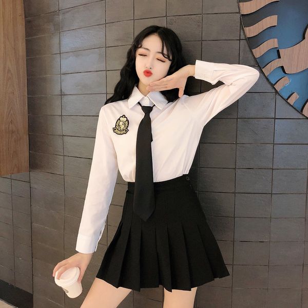 female shirt tie college wind big size jk korean students 2020 spring long-sleeved white shirt school skirt uniform college, Black
female shirt tie college wind big size jk korean students 2020 spring long-sleeved white shirt school skirt uniform college, Black