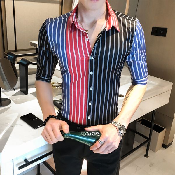 men's casual shirts 2021 korean patchwork shirt men half sleeve slim fit dress spring autumn club social tuxedo clothing chemise homme, White;black
men's casual shirts 2021 korean patchwork shirt men half sleeve slim fit dress spring autumn club social tuxedo clothing chemise homme, White;black