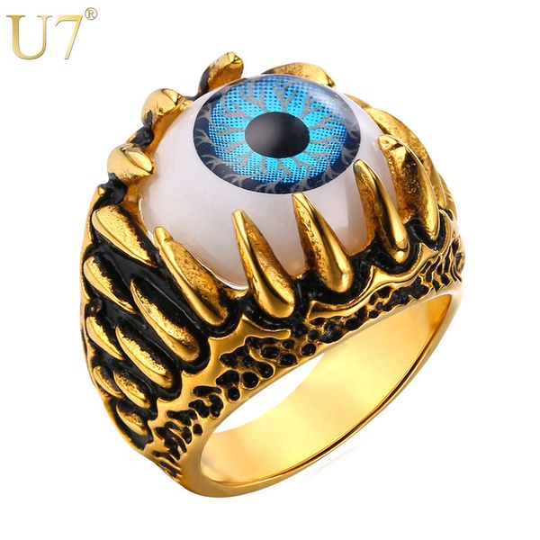 u7 biker ring blue amulet gold color stainless steel turkish eye rock punk men jewelry gift illuminati rings trendy r348 c19041703, Slivery;golden
u7 biker ring blue amulet gold color stainless steel turkish eye rock punk men jewelry gift illuminati rings trendy r348 c19041703, Slivery;golden