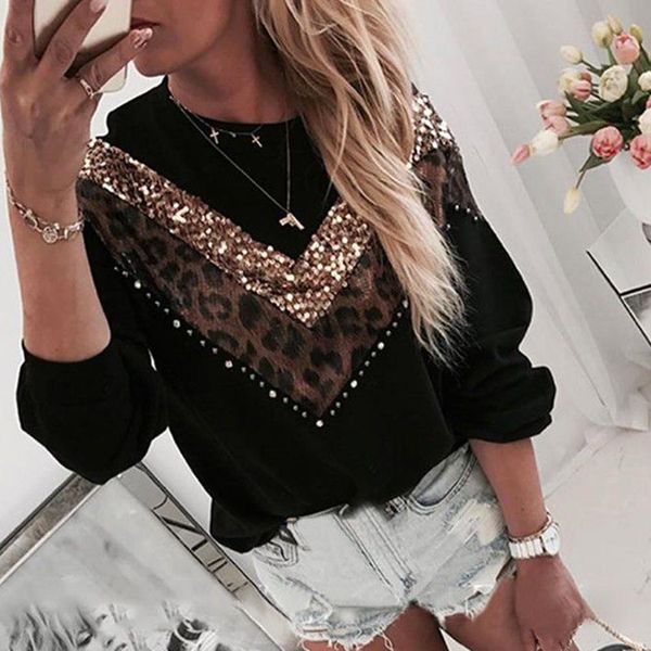 stylish women autumn o neck long sleeve leopard print sequins pullover blouse turtleneck knitted jumper pullover shirt, Black
stylish women autumn o neck long sleeve leopard print sequins pullover blouse turtleneck knitted jumper pullover shirt, Black