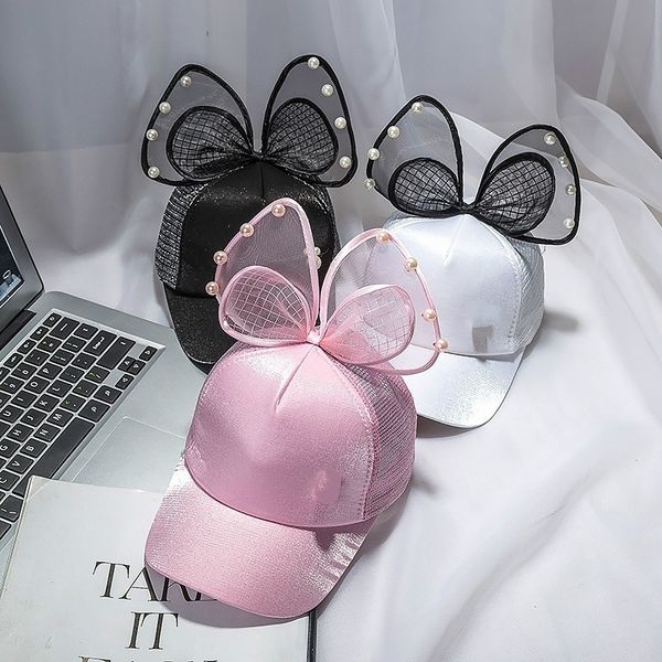 big bow fashion summer kids black white pink lace floral ear baseball caps with pearl children sun hats princess mesh cap, Blue;gray
big bow fashion summer kids black white pink lace floral ear baseball caps with pearl children sun hats princess mesh cap, Blue;gray