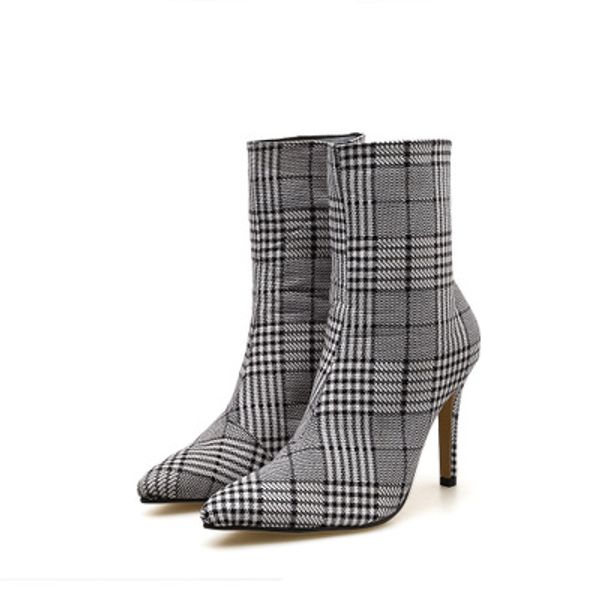 fashion new simple plaid booties pointed side zipper stiletto short boots women, Black
fashion new simple plaid booties pointed side zipper stiletto short boots women, Black