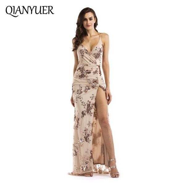 2019 qianyuer lace up halter sequin party dresses women high split maxi dress festa female long dress vestidos, Black;pink
2019 qianyuer lace up halter sequin party dresses women high split maxi dress festa female long dress vestidos, Black;pink