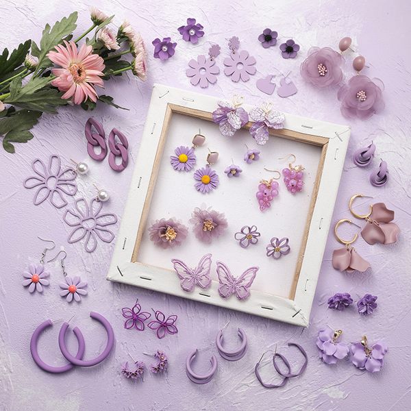 earrings 2020 new purple simple korean flower earrings, Golden;silver