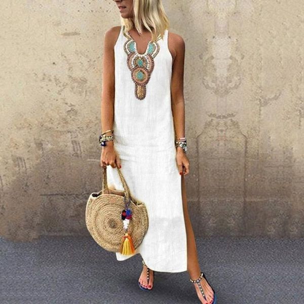 2020 boho women white vintage split white plus summer vacation party long maxi dress sleeveless sundress kaftan dress s-5xl #g4, Black;gray 
2020 boho women white vintage split white plus summer vacation party long maxi dress sleeveless sundress kaftan dress s-5xl #g4, Black;gray