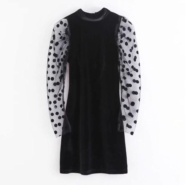 dot mesh cloth splicing velvet women mini dress 2020 spring leisure lady puff sleeve backless skinny dresses d3928, Black;gray
dot mesh cloth splicing velvet women mini dress 2020 spring leisure lady puff sleeve backless skinny dresses d3928, Black;gray