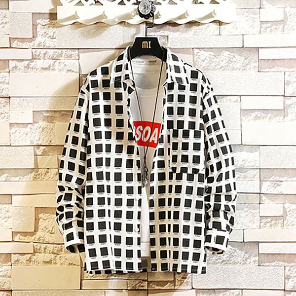 men shirt autumn winter new casual fashion plaid loose lapel plaid long sleeve shirt, White;black
men shirt autumn winter new casual fashion plaid loose lapel plaid long sleeve shirt, White;black