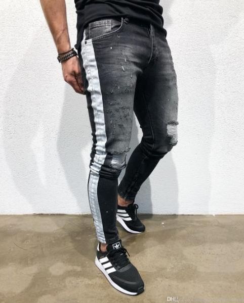 black distressed slim fit jeans long skinny street trousers mens 20ss designer jean pants ripped, Blue
black distressed slim fit jeans long skinny street trousers mens 20ss designer jean pants ripped, Blue