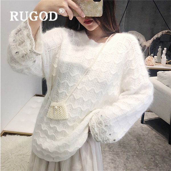 rugod new autumn special arrival woman white sweater o neck pearl sleeve loose knitted pullover fashionable female elegant pull, White;black
rugod new autumn special arrival woman white sweater o neck pearl sleeve loose knitted pullover fashionable female elegant pull, White;black