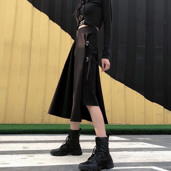 gothic punk women high waist black long skirts with pocket harajuku cool girls vintage gray irregular a-line fashion midi skirts 
gothic punk women high waist black long skirts with pocket harajuku cool girls vintage gray irregular a-line fashion midi skirts