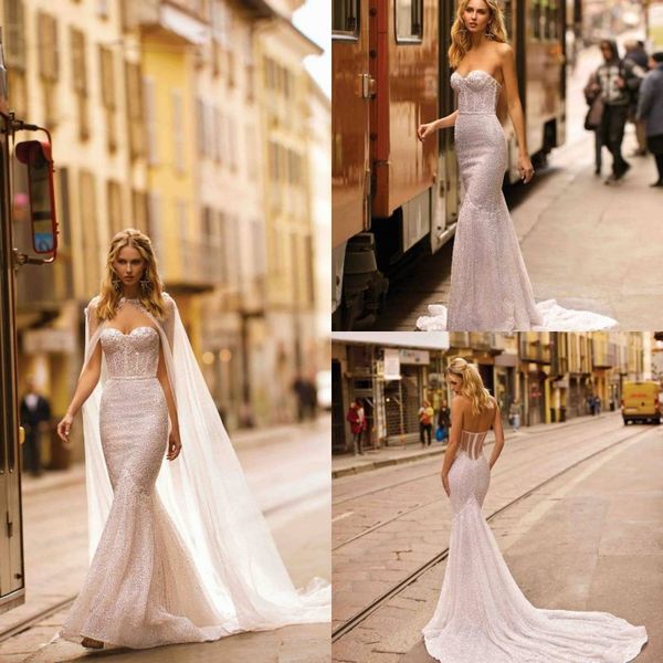 2020 berta mermaid wedding dresses with wrap sweetheart sequined beaded beach bridal gown backless ruffled sweep train vestidos de novia, White
2020 berta mermaid wedding dresses with wrap sweetheart sequined beaded beach bridal gown backless ruffled sweep train vestidos de novia, White