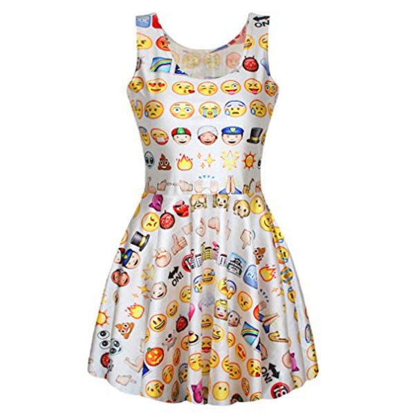 

celewe women's girls 3d digital emoji print skater pleated dress, Black;gray