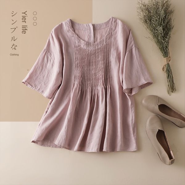 3038 summer clothes cotton clothing linen women's linen short-sleeved shirt doll shirt artistic women's loose belly casual t-shirt, White 
3038 summer clothes cotton clothing linen women's linen short-sleeved shirt doll shirt artistic women's loose belly casual t-shirt, White