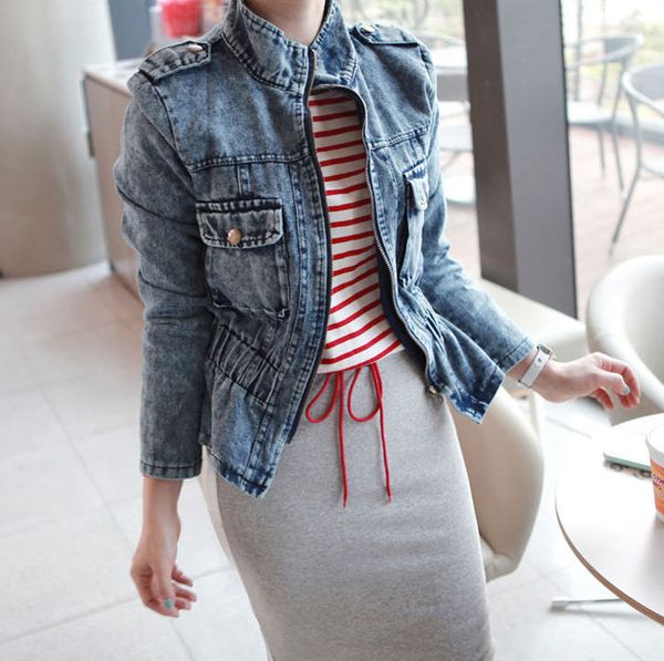 2017 new womens ladies vintage slim denim jean lapel zipped coat biker jacket size s m, Black;brown
2017 new womens ladies vintage slim denim jean lapel zipped coat biker jacket size s m, Black;brown