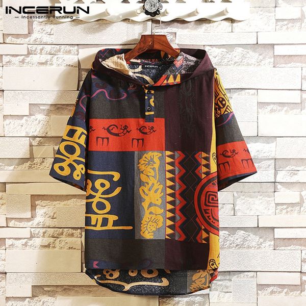 men ethnic style printed hooded shirts cotton half sleeve buttons pullovers vintage blouse streetwear masculina 3xl incerun, White;black
men ethnic style printed hooded shirts cotton half sleeve buttons pullovers vintage blouse streetwear masculina 3xl incerun, White;black