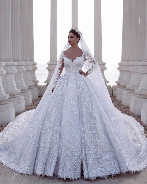 luxurious beaded arabic ball gown long sleeves wedding dresses lace tulle 3d appliques sequins fitted bridal gowns plus size, White
luxurious beaded arabic ball gown long sleeves wedding dresses lace tulle 3d appliques sequins fitted bridal gowns plus size, White