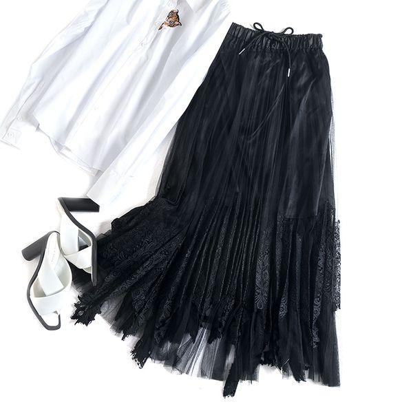 women skirt spring/summer 2020 new elegant pure color temperament a-line mesh stitching lace long skirts for women, Black
women skirt spring/summer 2020 new elegant pure color temperament a-line mesh stitching lace long skirts for women, Black
