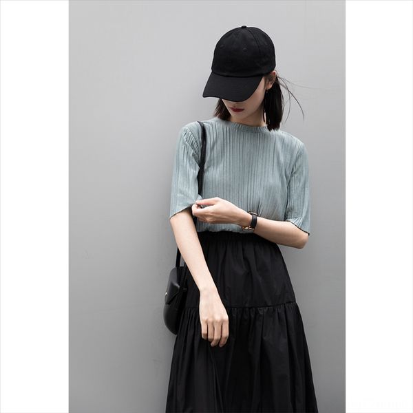 pleated short-sleeved t- female 2020 round collar simple loose inner base shirt western style shirt female, White
pleated short-sleeved t- female 2020 round collar simple loose inner base shirt western style shirt female, White