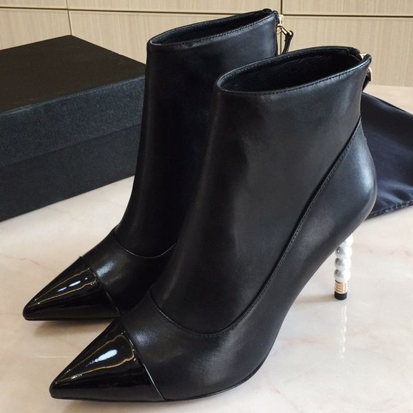 brand design patchwork point toe boots spring autumn genuine leather female boots zip ankle high heels women, Black
brand design patchwork point toe boots spring autumn genuine leather female boots zip ankle high heels women, Black