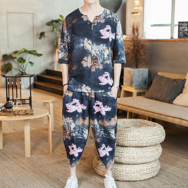 2019 summer men kimono 2pcs sets (jacket+ ankle length) fashion t shirt chinese style jacket male plus size streetwear men set, Gray
2019 summer men kimono 2pcs sets (jacket+ ankle length) fashion t shirt chinese style jacket male plus size streetwear men set, Gray