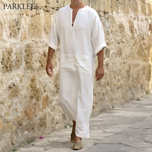 men's solid color v-neck long shirt cotton and linen saudi arab islamic clothing long sleeve robe t-shirts plus size 5xl, White;black
men's solid color v-neck long shirt cotton and linen saudi arab islamic clothing long sleeve robe t-shirts plus size 5xl, White;black