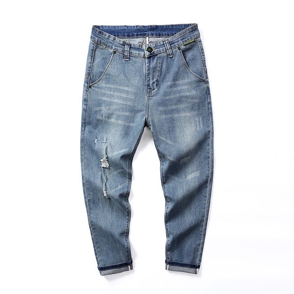 men's jeans summer nine-point hole loose thin cotton oversized stretch harem pants men, Blue
men's jeans summer nine-point hole loose thin cotton oversized stretch harem pants men, Blue