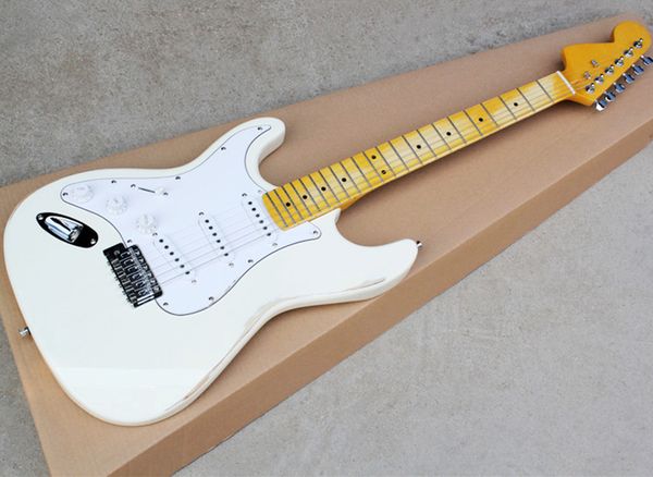 left handed white vintage style electric guitar with sss pickups,white pickguard,yellow maple neck,can be customized as request
left handed white vintage style electric guitar with sss pickups,white pickguard,yellow maple neck,can be customized as request