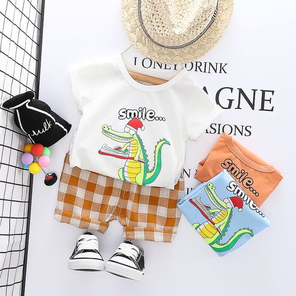 2020 summer cotton baby boys clothing sets cartoon dinosaur short sleeve t-shirt + plaid shorts casual kids sports 2pcs suits, White
2020 summer cotton baby boys clothing sets cartoon dinosaur short sleeve t-shirt + plaid shorts casual kids sports 2pcs suits, White