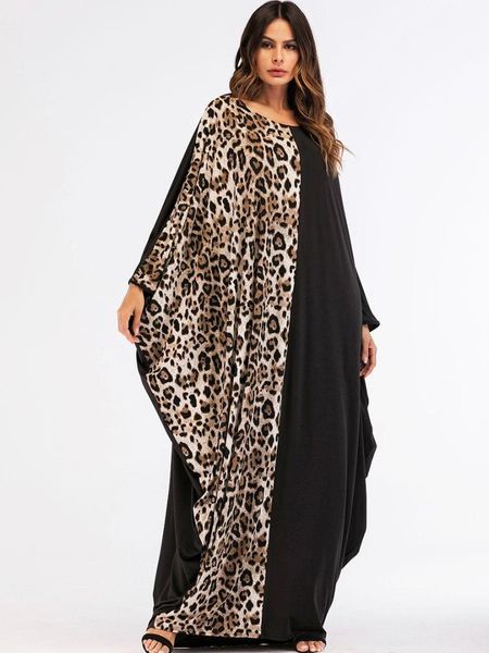 

ramadan muslim women maxi dress bat sleeve loose cocktail islamic abaya long robes kaftan leopard print patchwork kimono fashion, Red