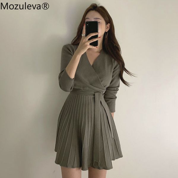 mozuleva stylish v-neck lace up knitted dress women full sleeve office ladies a line sweater dress female knitting vestidos, Black;gray
mozuleva stylish v-neck lace up knitted dress women full sleeve office ladies a line sweater dress female knitting vestidos, Black;gray