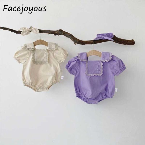 2020 new summer girls lace square collar romper + bow-knot solid color headband 2 pieces suit baby beige and purple bodysuit, White
2020 new summer girls lace square collar romper + bow-knot solid color headband 2 pieces suit baby beige and purple bodysuit, White