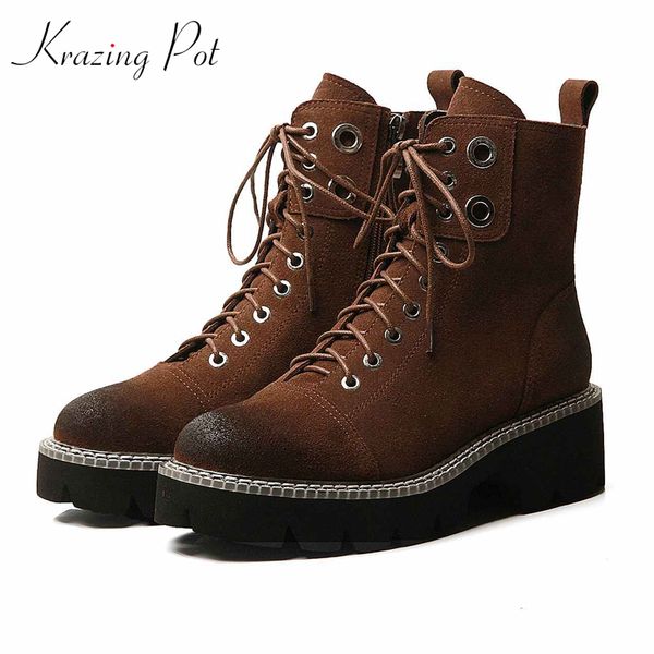 krazing pot new cow suede round toe lace up metal fasteners thick med heels western cowboy boots casual gradient ankle boots l18, Black
krazing pot new cow suede round toe lace up metal fasteners thick med heels western cowboy boots casual gradient ankle boots l18, Black