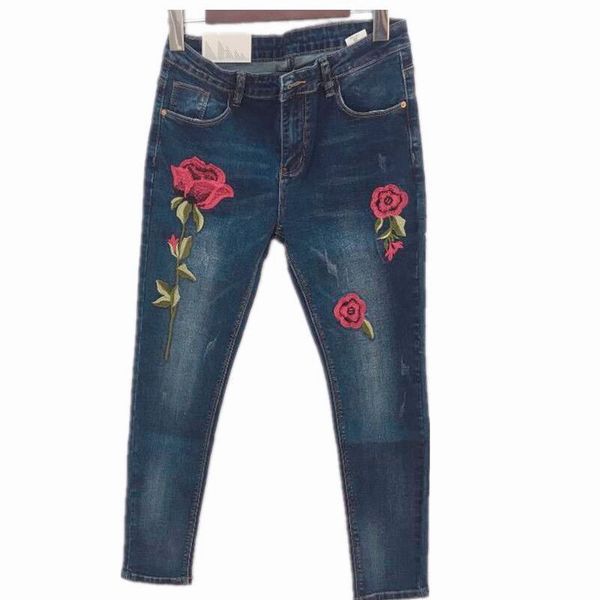 women's jeans stretch rose embroidered for women elastic flower female slim denim pants, Blue
women's jeans stretch rose embroidered for women elastic flower female slim denim pants, Blue