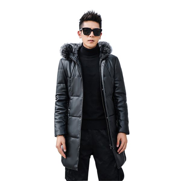 men genuine leather coat winter down jacket 2019 mid long sheepskin jacket thick warm fur collar leather coats fc31, Black
men genuine leather coat winter down jacket 2019 mid long sheepskin jacket thick warm fur collar leather coats fc31, Black