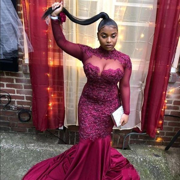 african mermaid prom dresses appliques high neck plus size evening gowns illusion long sleeves women party dress vestidos, Black;red
african mermaid prom dresses appliques high neck plus size evening gowns illusion long sleeves women party dress vestidos, Black;red