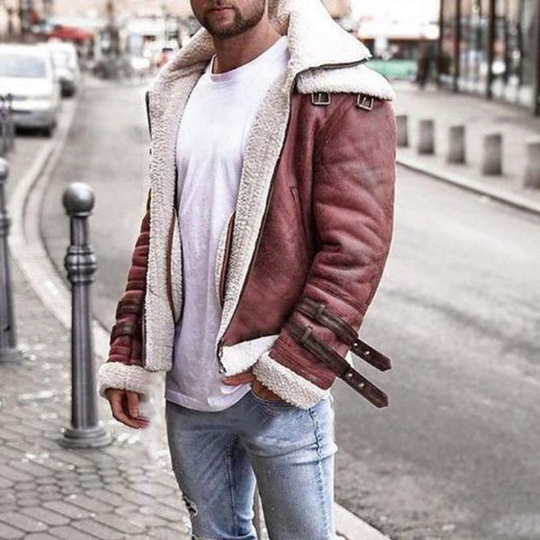 men's casual warm thick motorcycle coat biker fur lined lapel leather jacket outerwear autumn winter, Black
men's casual warm thick motorcycle coat biker fur lined lapel leather jacket outerwear autumn winter, Black