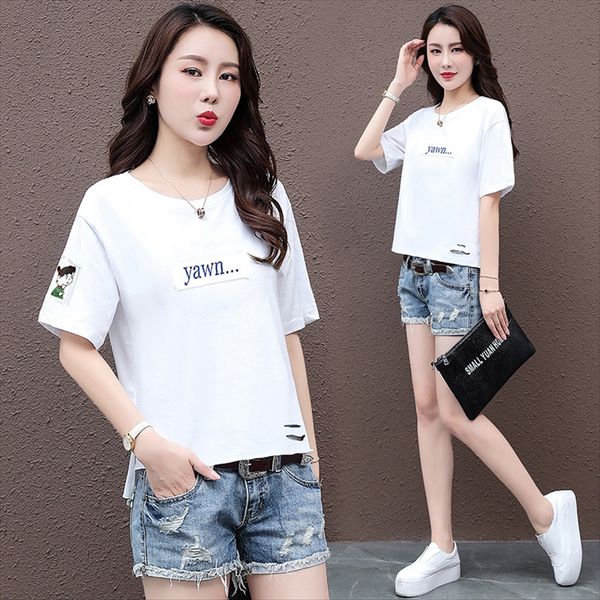 short short short-sleeved t-shirt female 2020 women's t-shirt underpants loose hole ins fashion versatile half-sleeve top, White
short short short-sleeved t-shirt female 2020 women's t-shirt underpants loose hole ins fashion versatile half-sleeve top, White