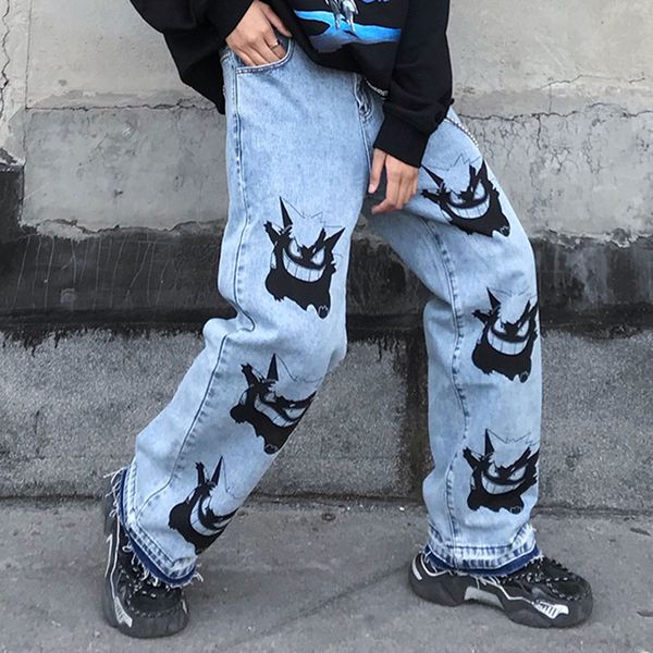 original cartoon washed straigth ripped jeans for men and women loose cotton frayed baggy denim trousers streetwear, Blue
original cartoon washed straigth ripped jeans for men and women loose cotton frayed baggy denim trousers streetwear, Blue