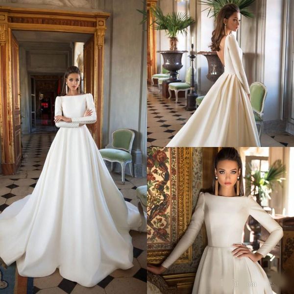 milla nova wedding dresses a line satin backless sweep train long sleeve wedding gowns bateau neck winter bridal dress plus size, White
milla nova wedding dresses a line satin backless sweep train long sleeve wedding gowns bateau neck winter bridal dress plus size, White