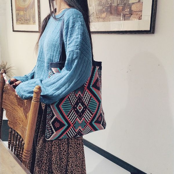 wool knitted check plaid eco shoulder bag shopping tote student book bag my103
wool knitted check plaid eco shoulder bag shopping tote student book bag my103