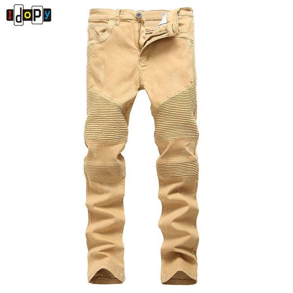 high street men`s biker jeans khaki ripped scratched designer brand motorcycle super skinny distressed denim pants for, Blue
high street men`s biker jeans khaki ripped scratched designer brand motorcycle super skinny distressed denim pants for, Blue