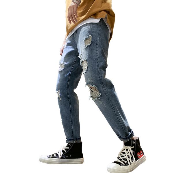 men's slim fit jeans 2019 new summer thin men's hole stretch ripped pencil pants men casual mid waist zipper denim trousers, Blue
men's slim fit jeans 2019 new summer thin men's hole stretch ripped pencil pants men casual mid waist zipper denim trousers, Blue