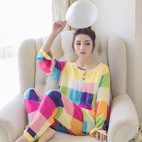 pajamas spring and summer cotton thin long-sleeved nightgown female large size lattice home service 2pc loose evening clothes, Black;red
pajamas spring and summer cotton thin long-sleeved nightgown female large size lattice home service 2pc loose evening clothes, Black;red