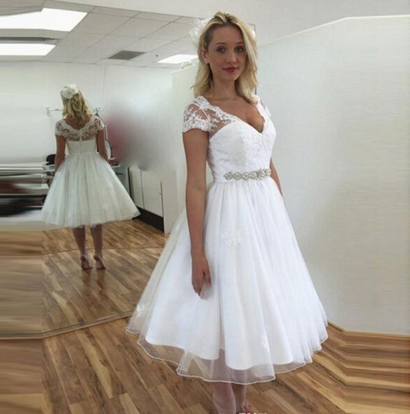 vintage short lace wedding dresses short sleeve v neck beaded belt a line tea length bridal gowns plus size wedding dresses dh4150, White
vintage short lace wedding dresses short sleeve v neck beaded belt a line tea length bridal gowns plus size wedding dresses dh4150, White